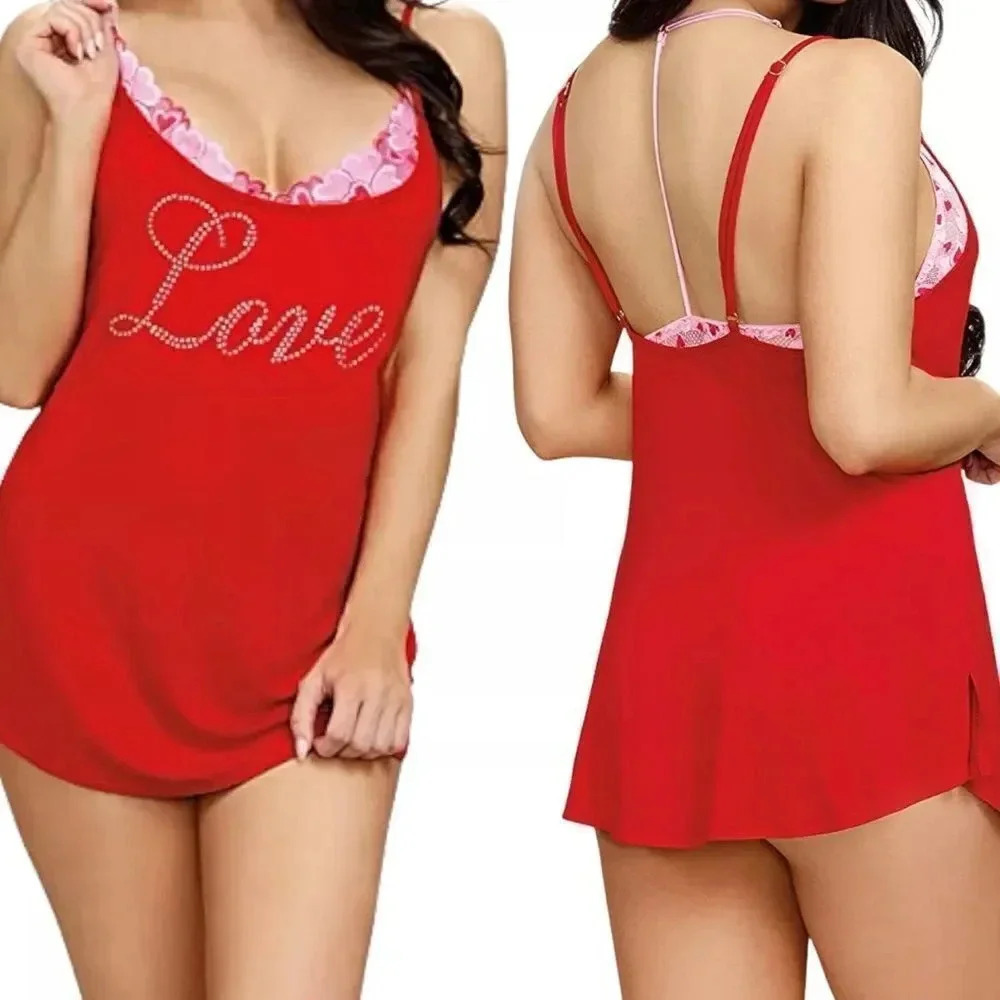 DREAMGIRL Love Jersey Chemise Bralette Loungewear Size Medium Two Piece